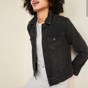Small Tall black denim jean jacket Old Navy